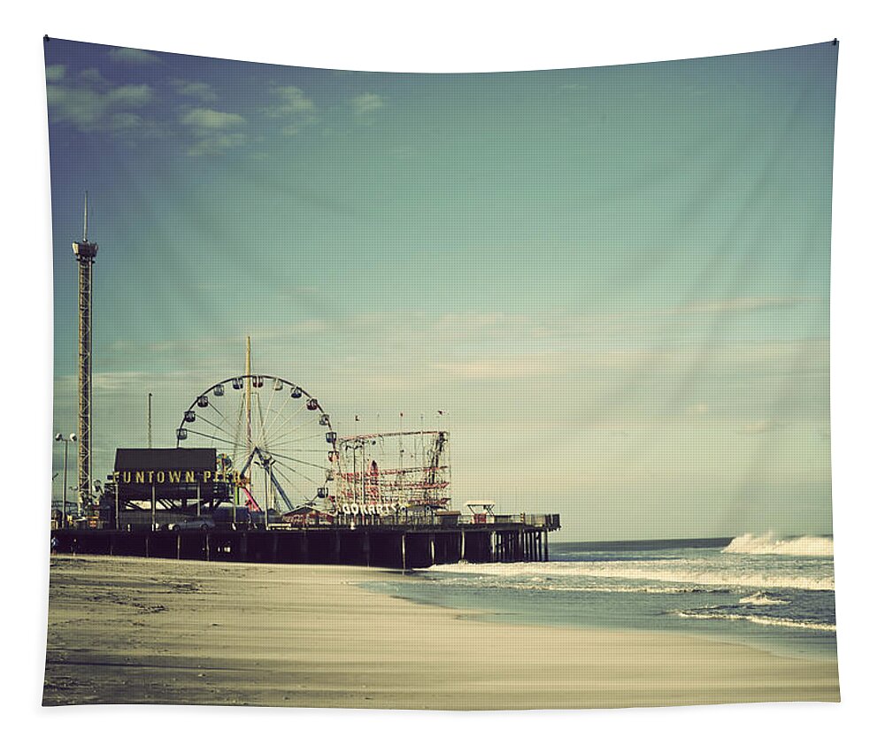 #faatoppicks Tapestry featuring the photograph Funtown Pier Seaside Heights New Jersey Vintage by Terry DeLuco