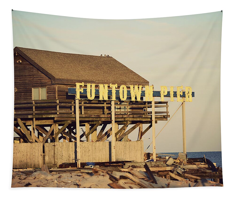 Funtown Pier Tapestry featuring the photograph Funtown Pier Vintage by Terry DeLuco