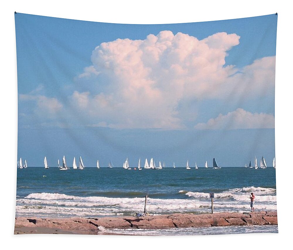 Jetty Tapestry featuring the photograph Galveston Regatta by Connie Fox