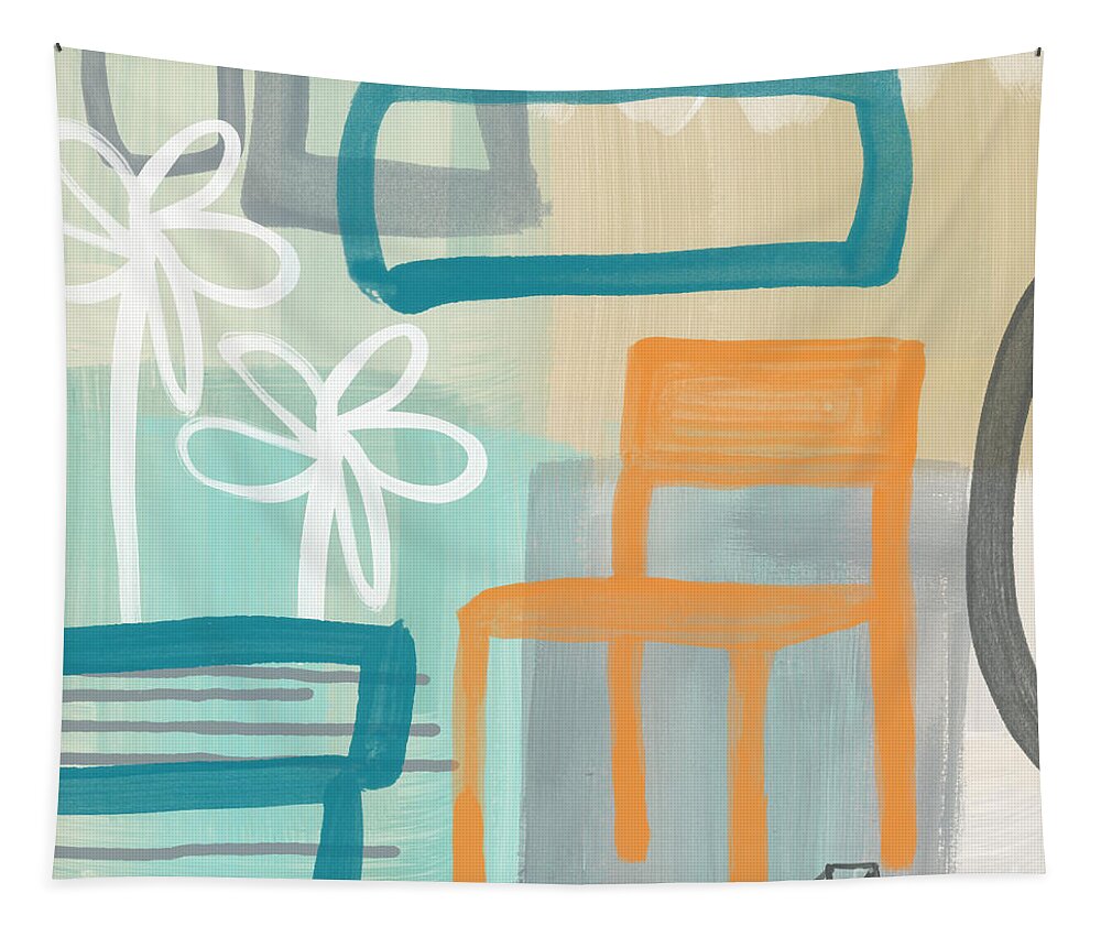 Abstract Tapestry featuring the painting Garden Chair by Linda Woods