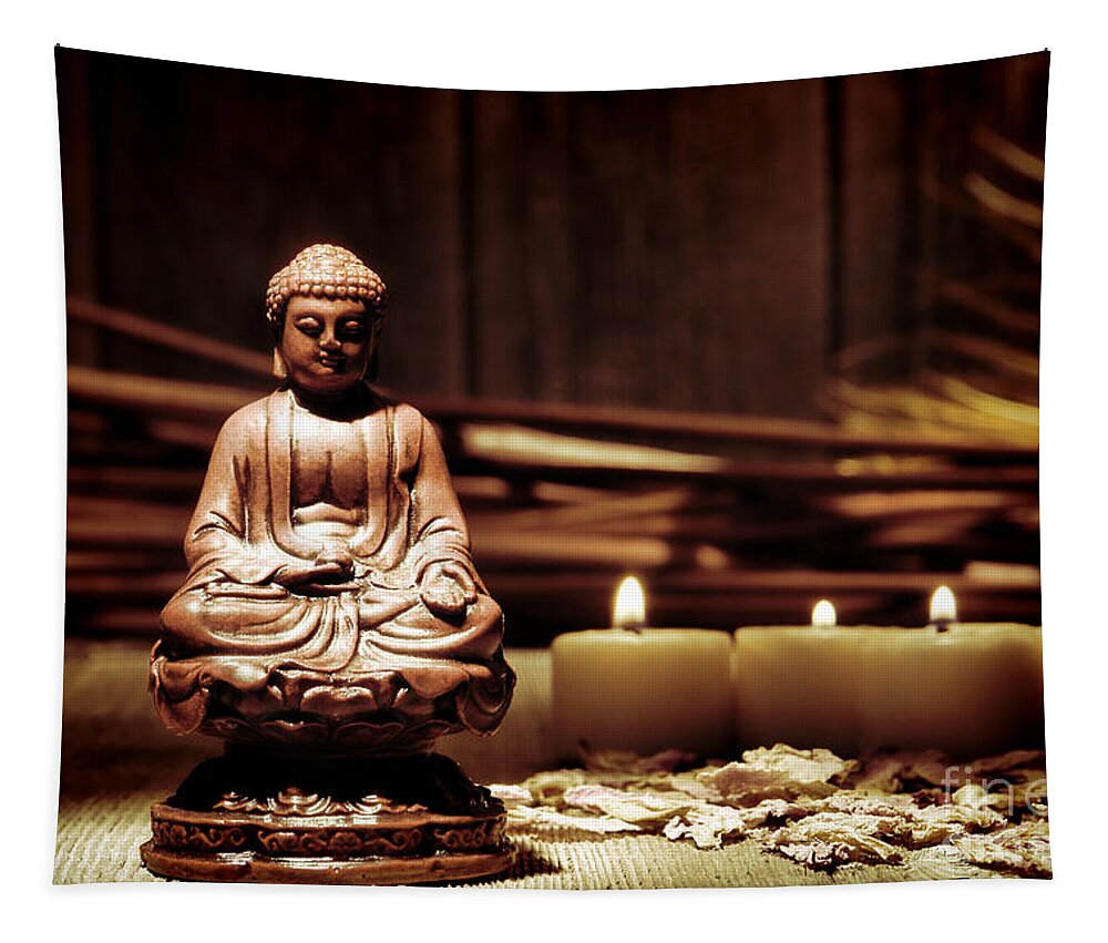 Meditation Tapestry featuring the photograph Gautama Buddha by Olivier Le Queinec