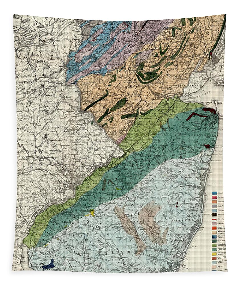 New Jersey Tapestry featuring the photograph Geological Map of New Jersey 1839 by Andrew Fare