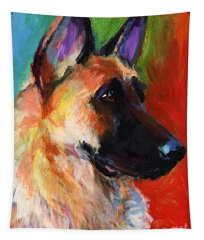 German Shepherd Tapestry featuring the painting German Shepherd Dog portrait by Svetlana Novikova
