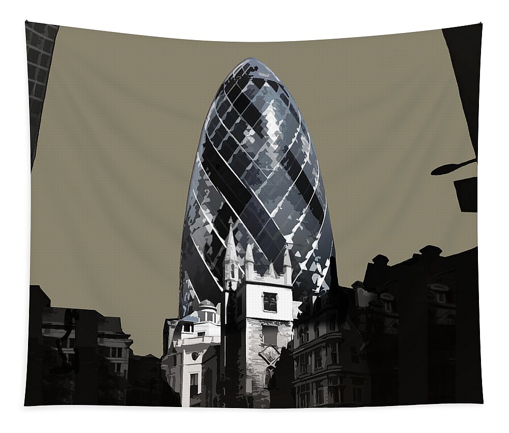 Gherkin Tapestry featuring the mixed media Gherkin - French GREY #2 by BFA Prints