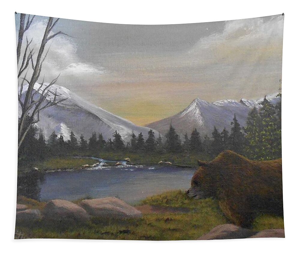 Grizzly Bear Tapestry featuring the painting Ghost Bear-the Cascade Grizzly by Sheri Keith