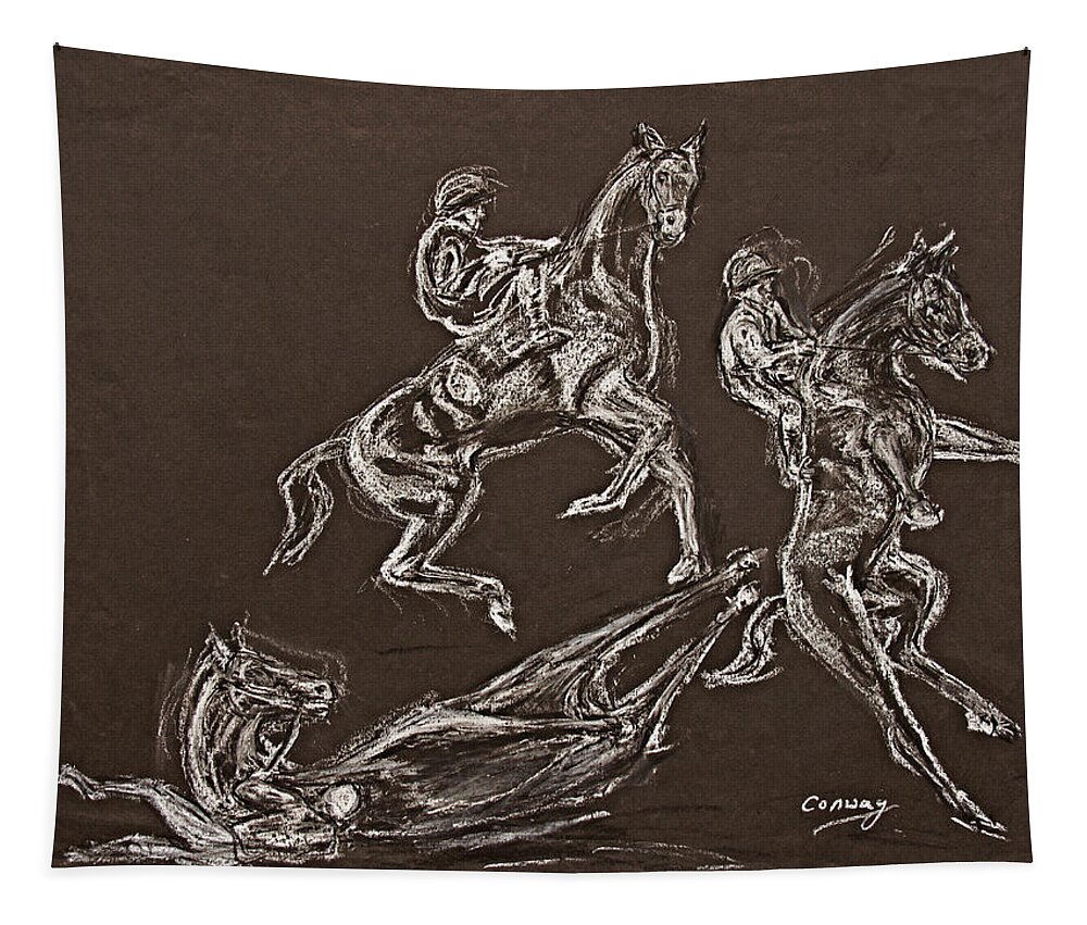 Rearing Horse Tapestry featuring the drawing Ghost Riders in the Sky - Rebel Racehorse by Tom Conway
