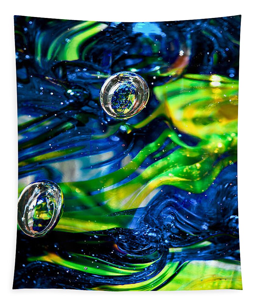Seattle Seahawks Tapestry featuring the photograph Glass Macro - Seahawks Blue and Green -13E4 by David Patterson