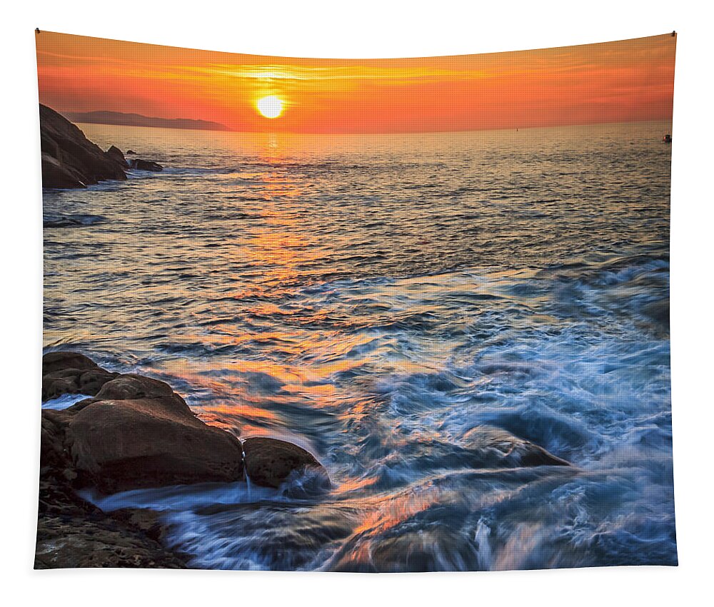 Sunset Tapestry featuring the photograph Gleaming Fire at Coitelada Galicia Spain by Pablo Avanzini