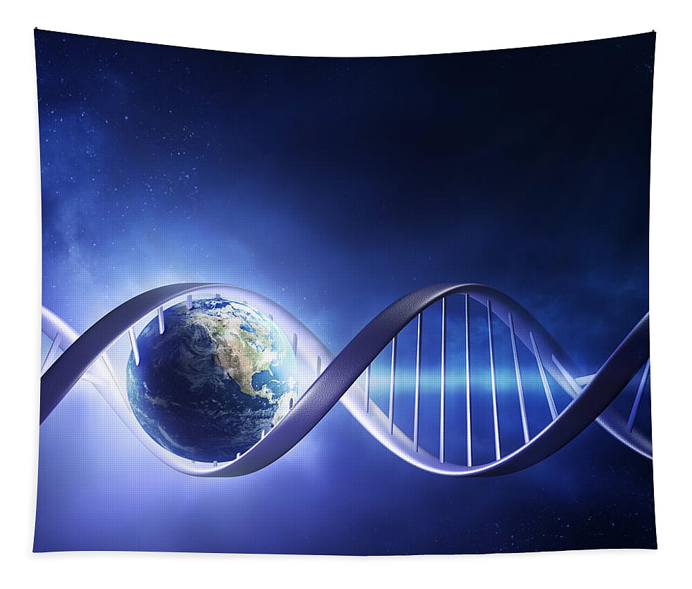 Dna Tapestry featuring the photograph Glowing earth DNA strand by Johan Swanepoel