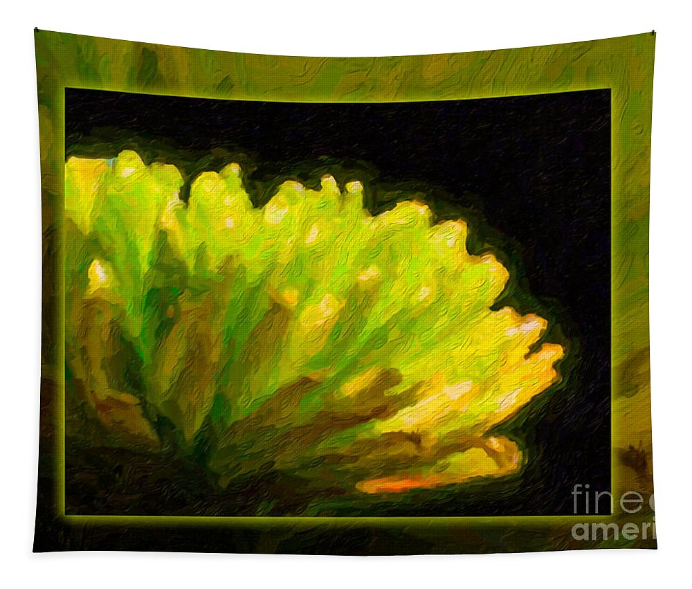 5x7 Tapestry featuring the painting Glowing Green Flower Abstract Painting by Omaste Witkowski