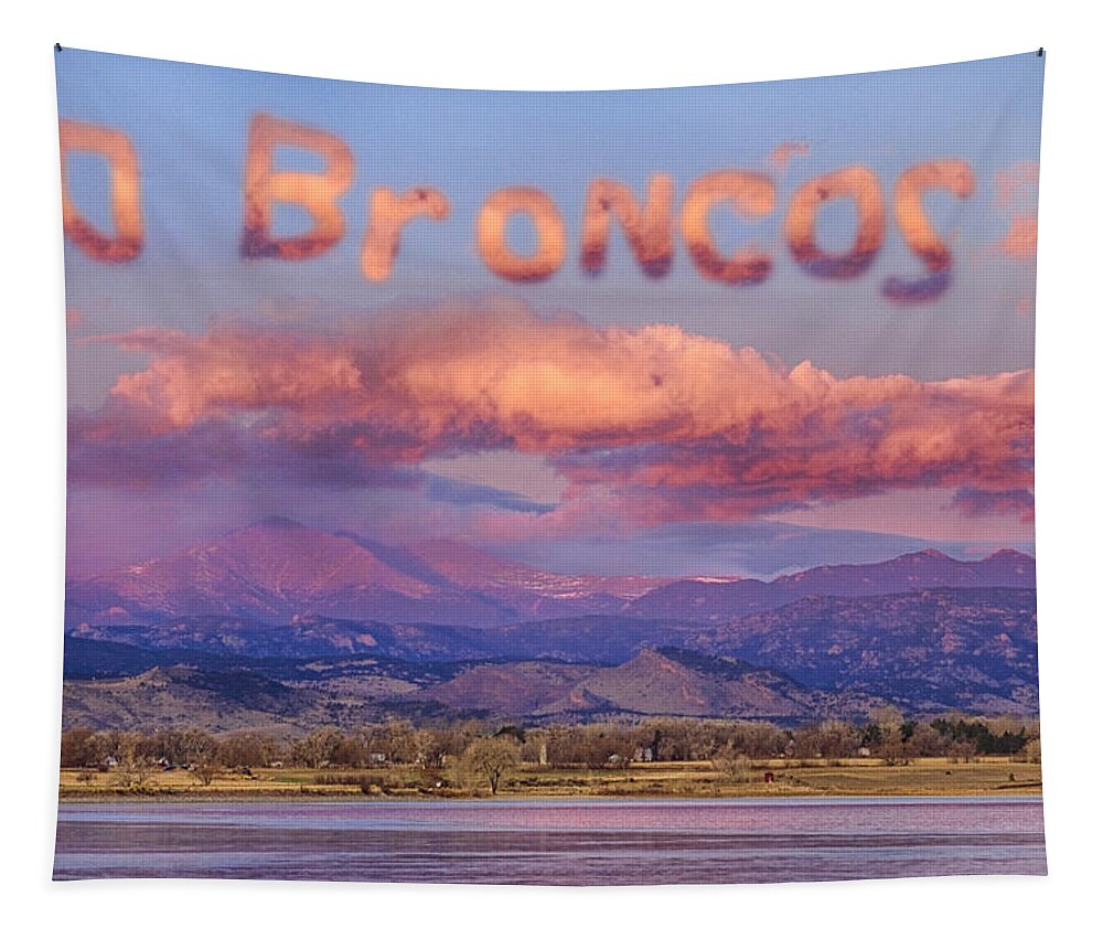 Go Broncos Tapestry featuring the photograph Go Broncos Colorado Front Range Longs Moon Sunrise by James BO Insogna
