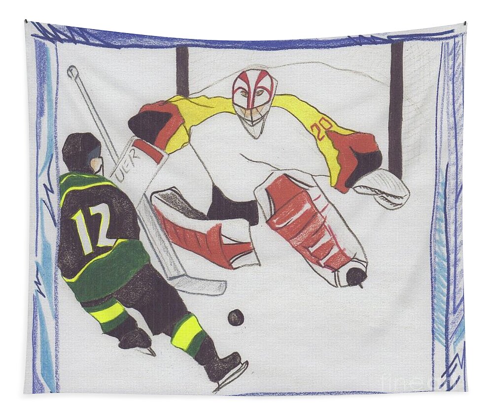 Hockey Tapestry featuring the drawing Shut Out by jrr by First Star Art