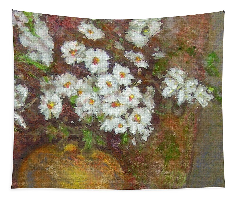 Acrylics Tapestry featuring the painting Gold Bowl and Daisies by Richard James Digance