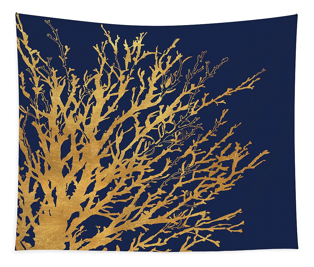 Gold Tapestry featuring the mixed media Gold Medley On Navy by Lanie Loreth