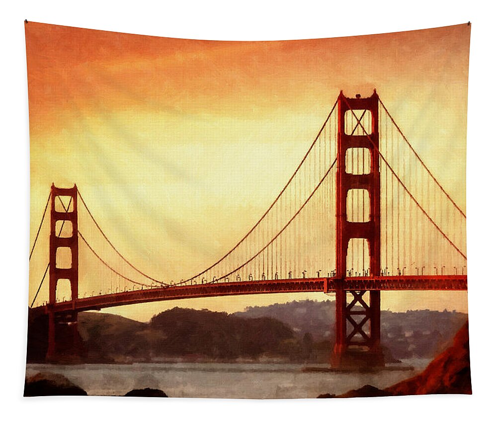 San Francisco Tapestry featuring the painting Golden Gate Bridge San Francisco California by Fine Art