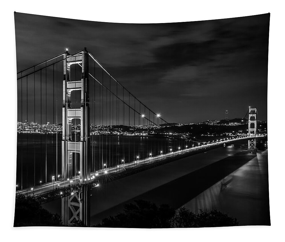 Golden Gate Tapestry featuring the photograph Golden Gate Evening- Mono by Linda Villers