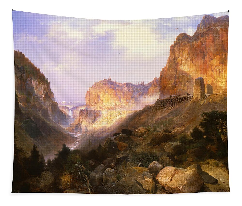 Thomas Moran Tapestry featuring the painting Golden Gate Yellowstone National Park by Thomas Moran