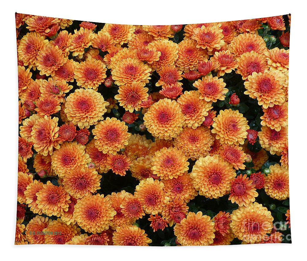 Gold Tapestry featuring the photograph Golden Orange Mums by Dee Flouton