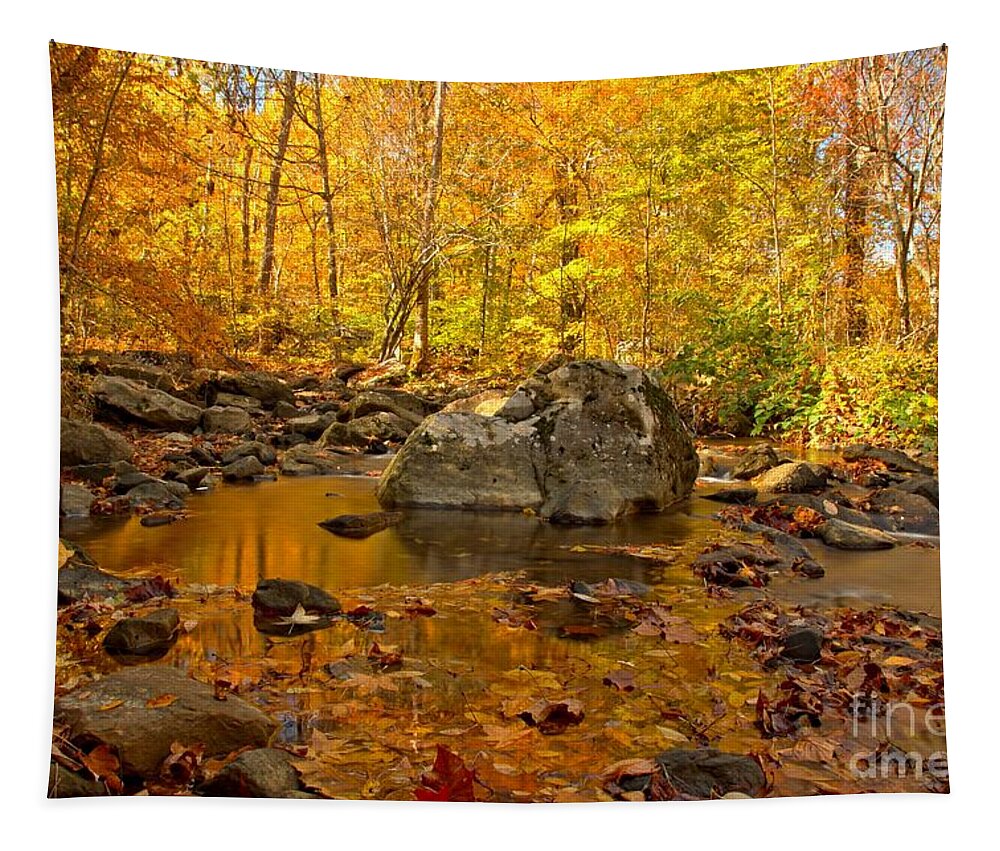 Fall Stream Tapestry featuring the photograph Golden Streams At New River Gorge by Adam Jewell