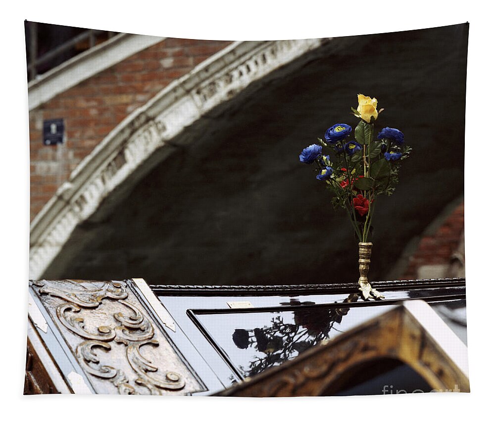 Venice Tapestry featuring the photograph Gondola con Fiori by Riccardo Mottola