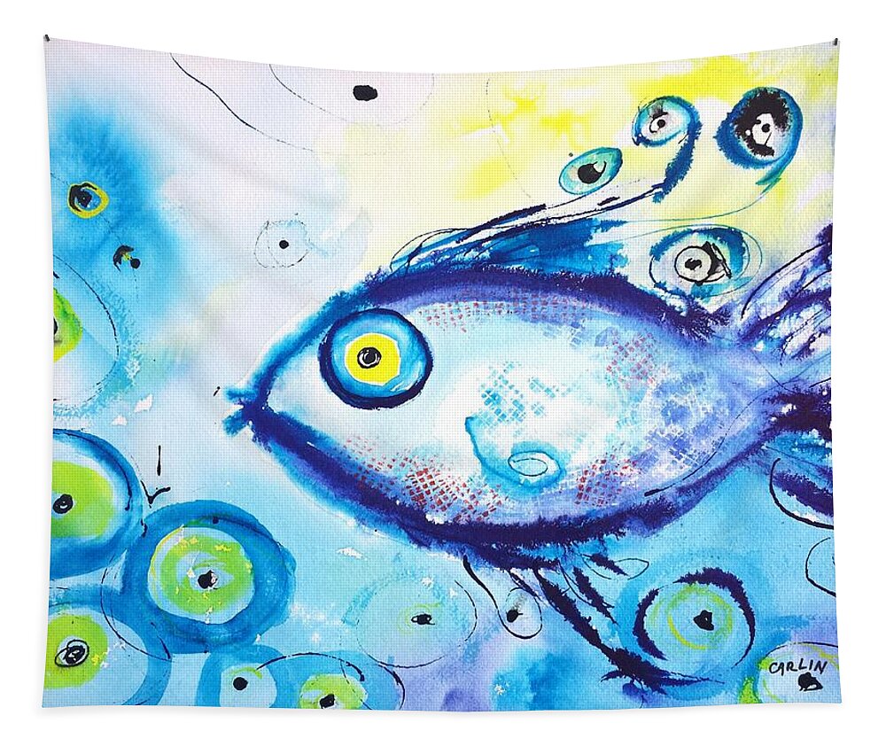 Fish Tapestry featuring the painting Good Luck Fish abstract by Carlin Blahnik CarlinArtWatercolor