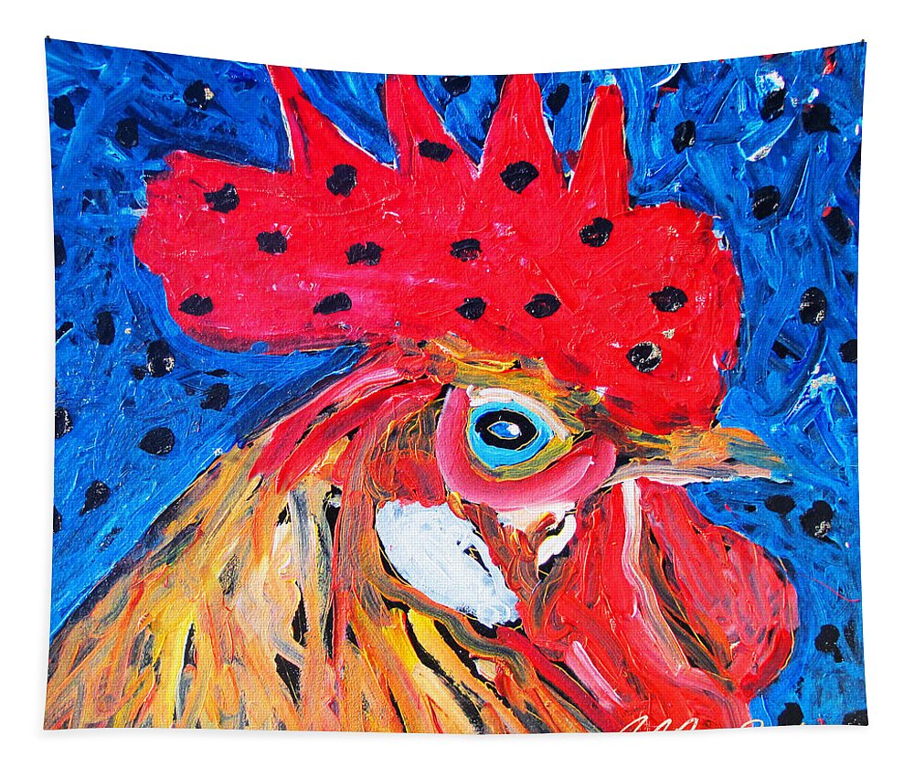 Rooster Tapestry featuring the painting Good luck rooster by Neal Barbosa
