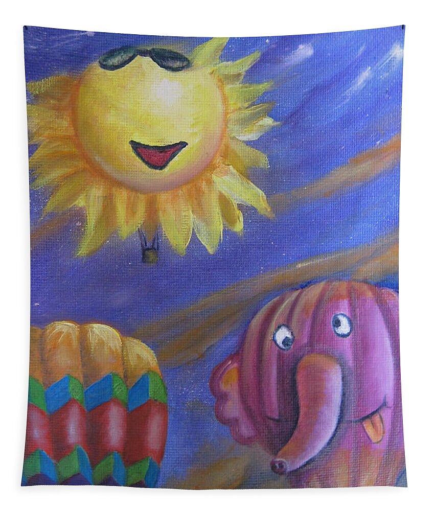 Hot Air Balloons Tapestry featuring the painting Gooood Morning by Sherry Strong