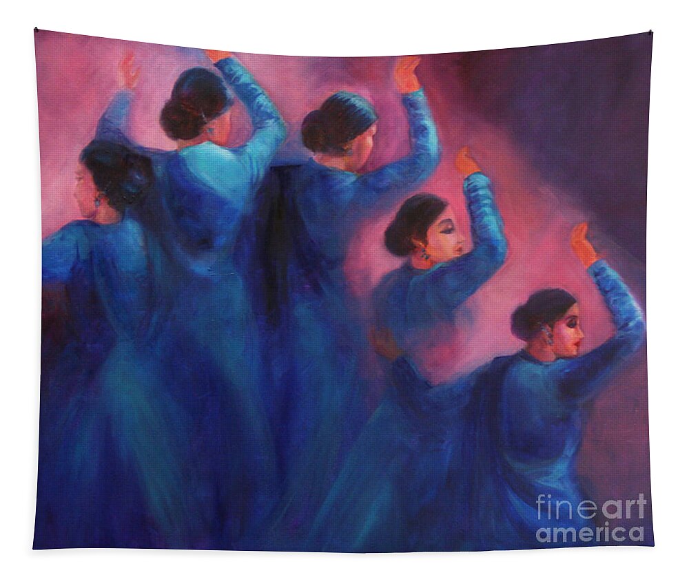 Kathak Dancers Tapestry featuring the painting Gopis dancing in the dusk by Asha Sudhaker Shenoy