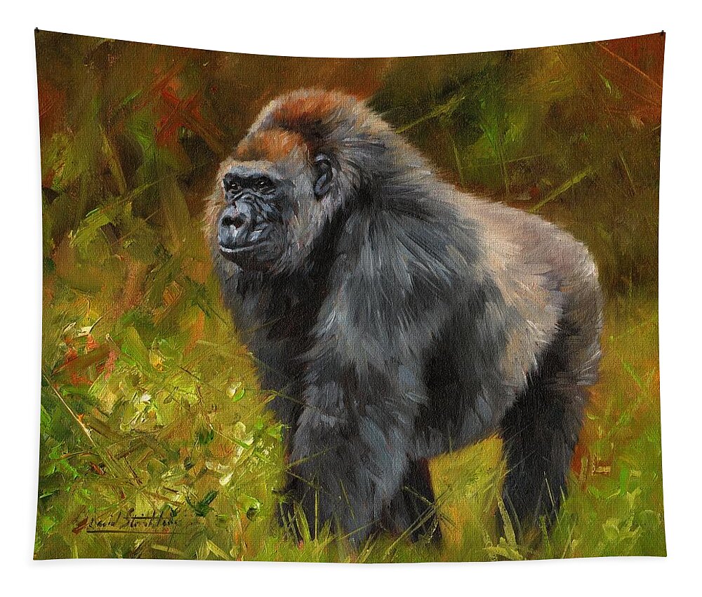 Gorilla Tapestry featuring the painting Gorilla by David Stribbling