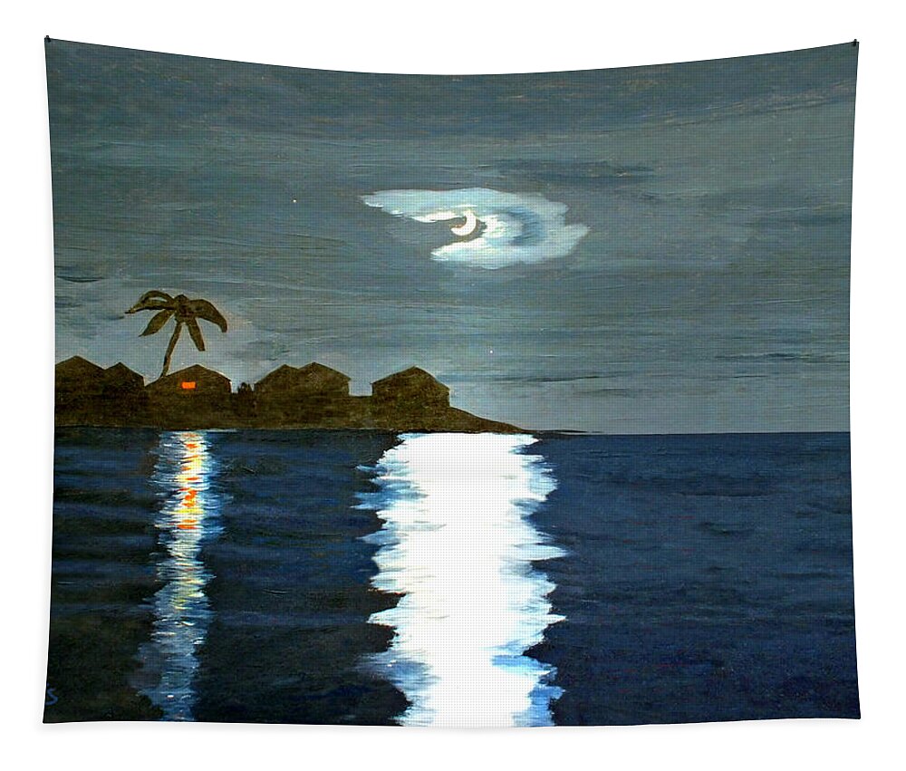 Chris Mccullough Tapestry featuring the painting Govenors Harbour in Eleuthera Painting 1954 by Duane McCullough