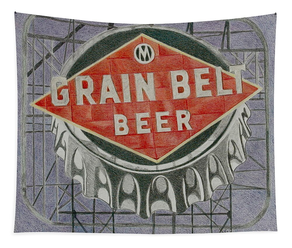 Sign Tapestry featuring the drawing Grain Belt Beer by Glenda Zuckerman