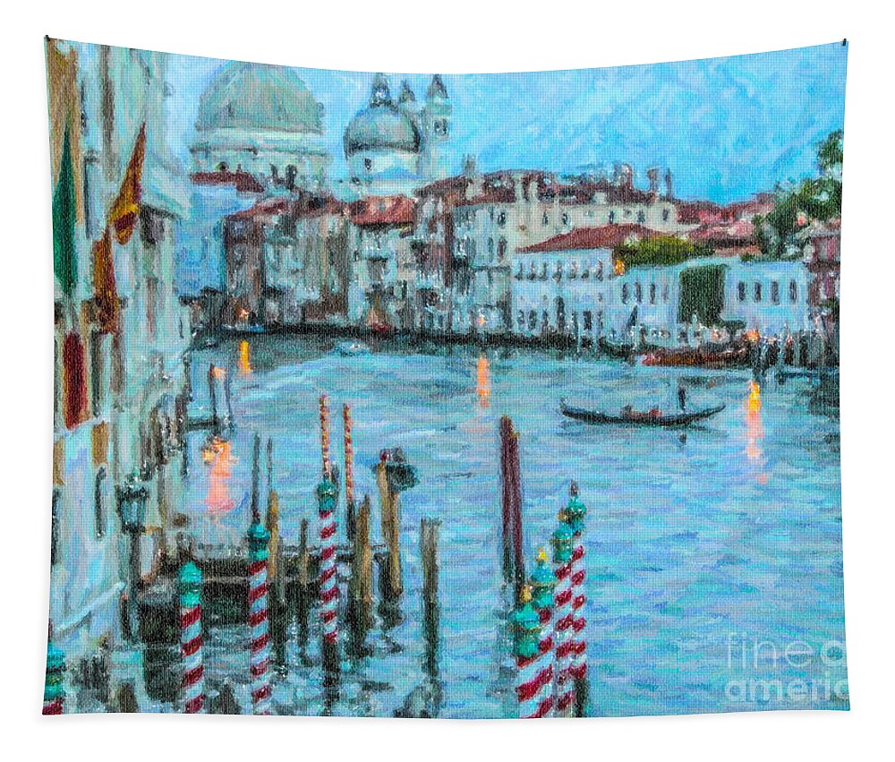 Grand Canal Tapestry featuring the digital art Grand Canal Blue Hour by Liz Leyden