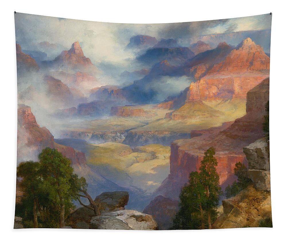 Thomas Moran Tapestry featuring the painting Grand Canyon in Mist by Thomas Moran