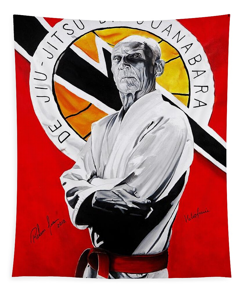 Helio Tapestry featuring the painting Grand Master Helio Gracie by Brian Broadway