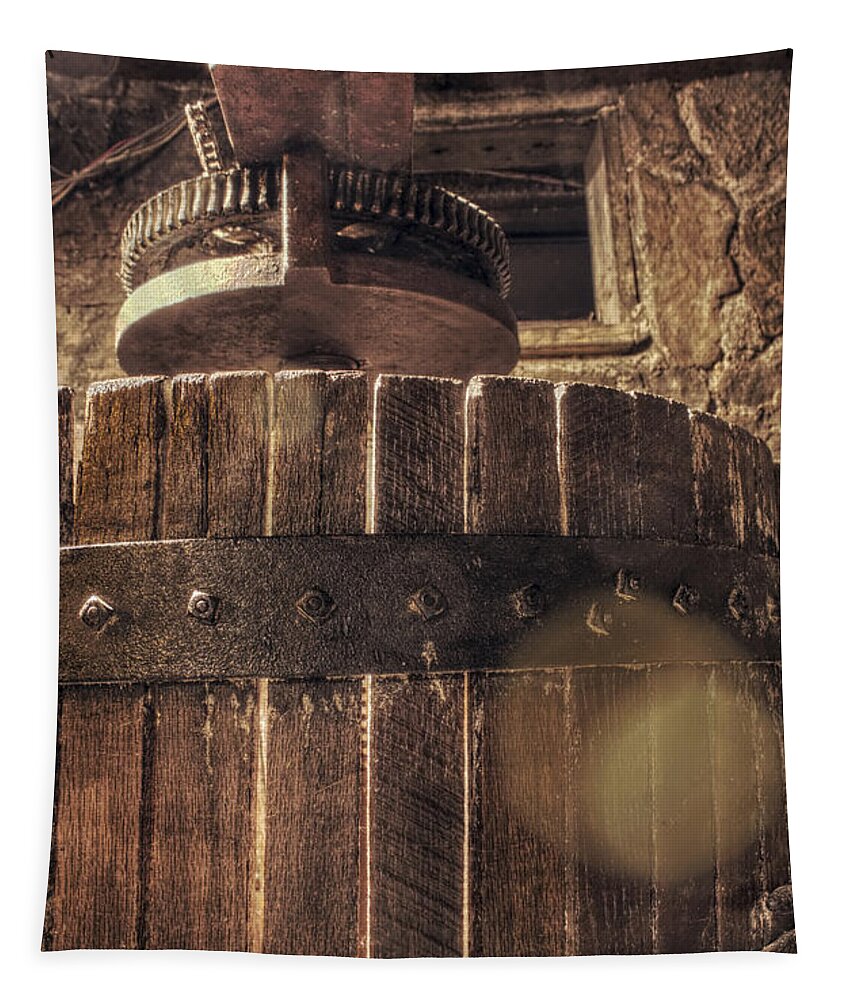 Wine Press Tapestry featuring the photograph Grape Press at Wiederkehr by Jason Politte