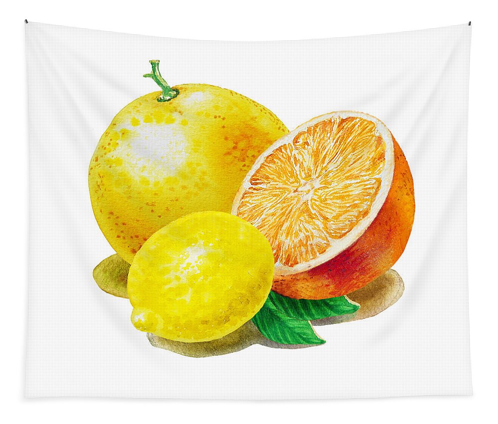 Grapefruit Tapestry featuring the painting Grapefruit Lemon Orange by Irina Sztukowski