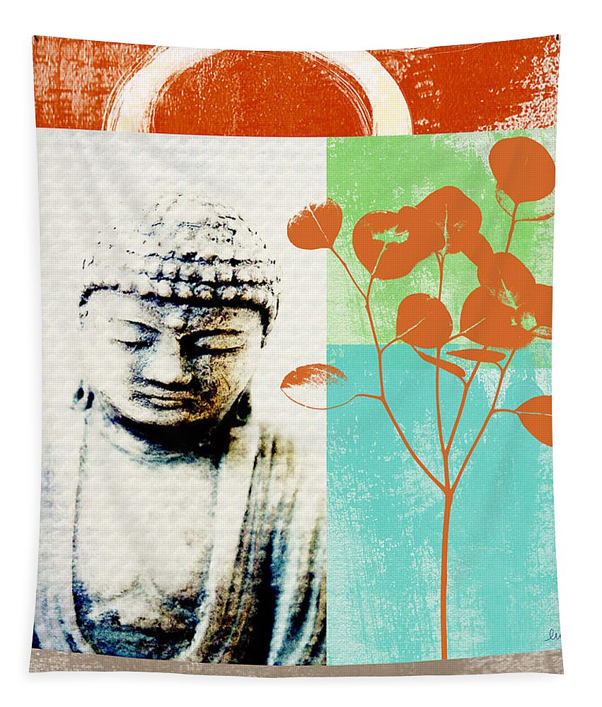 Gratitude Greeting Card Tapestry featuring the painting Gratitude Card- Zen Buddha by Linda Woods