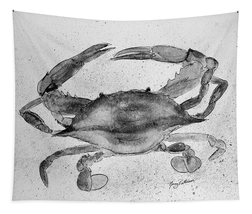 Crab Tapestry featuring the painting Gray Crab by Nancy Patterson