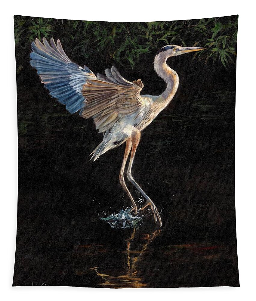 Heron Tapestry featuring the painting Great Blue Heron by David Stribbling