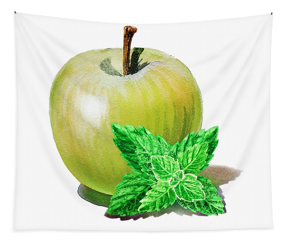 Green Apple Tapestry featuring the painting Green Apple And Mint by Irina Sztukowski