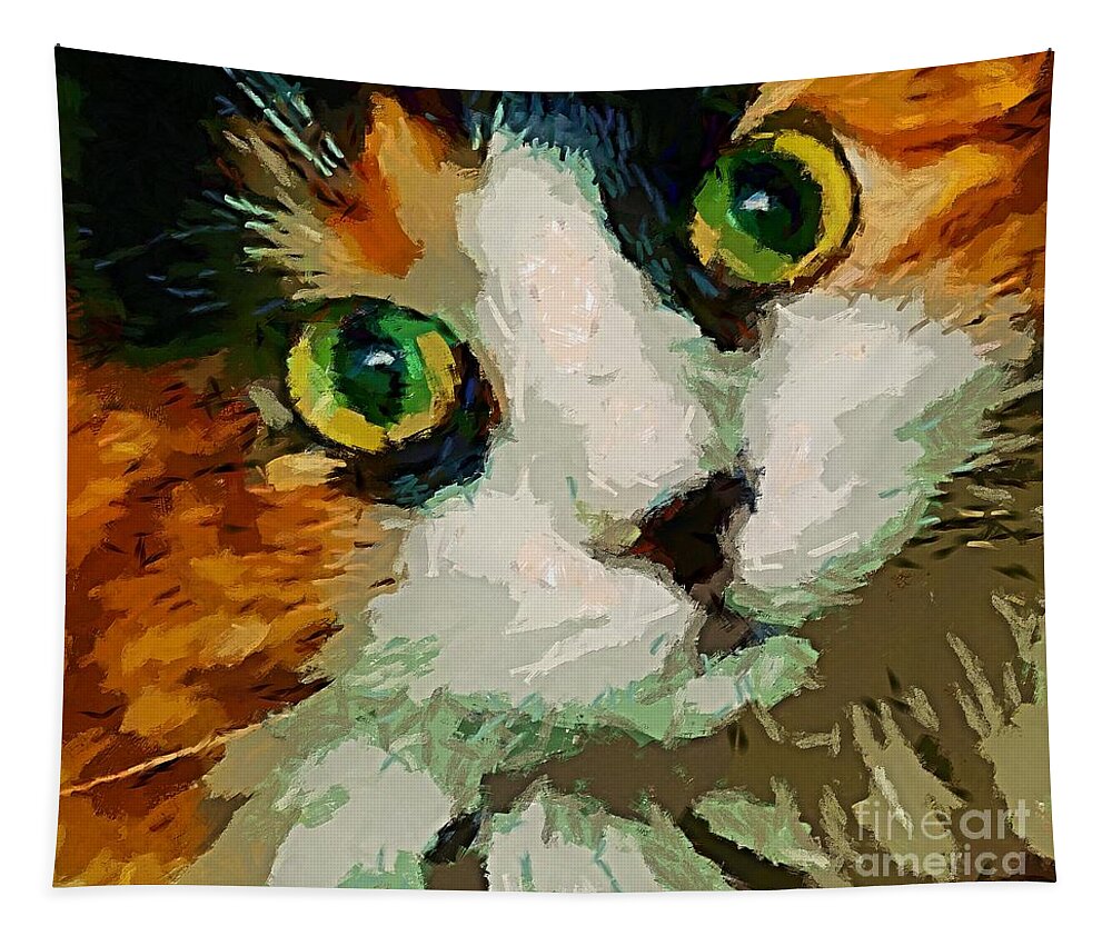Cat Tapestry featuring the painting Green Eyes by Dragica Micki Fortuna