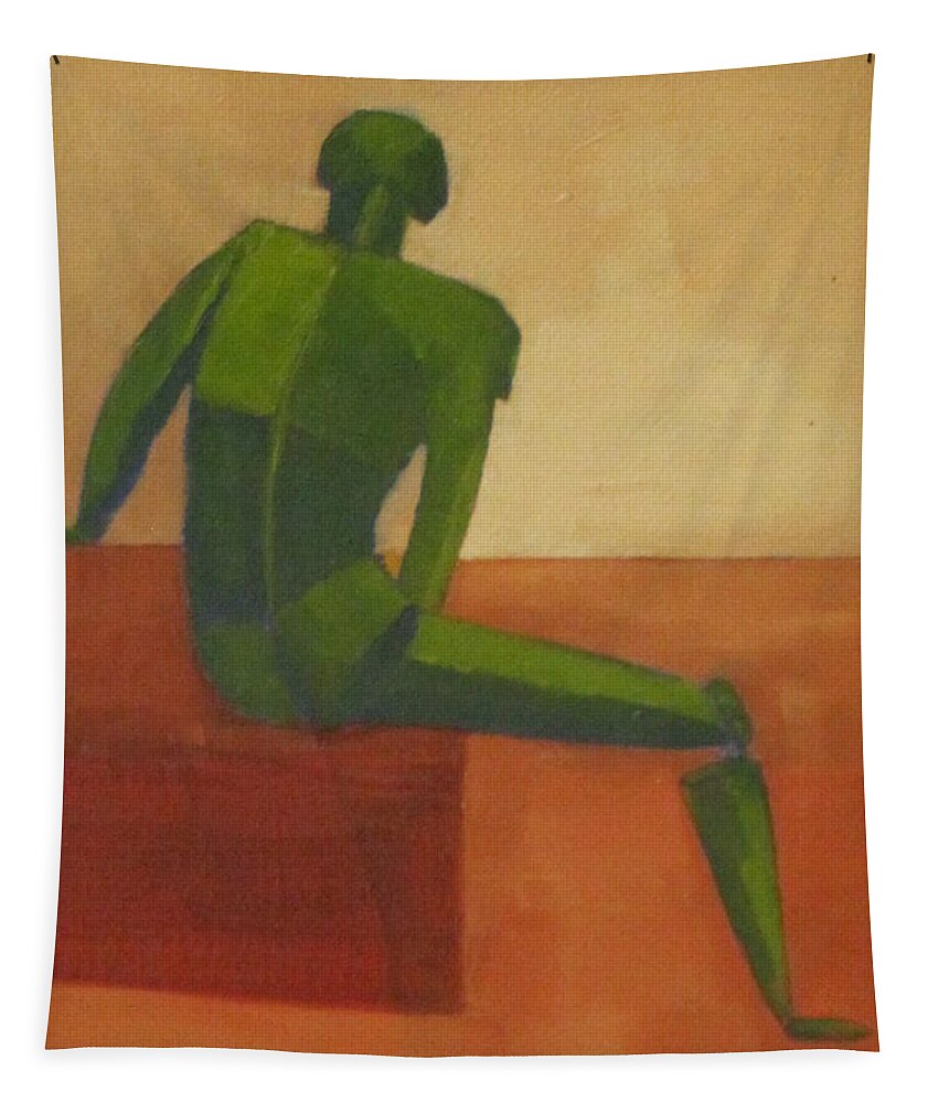 Man Tapestry featuring the painting Green Male Figure by Patricia Cleasby