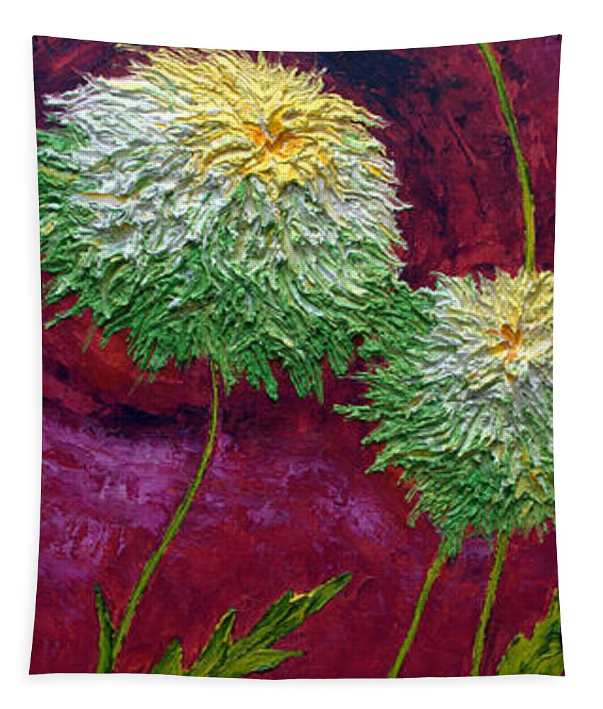 Green Tapestry featuring the painting Green Mums by Paris Wyatt Llanso