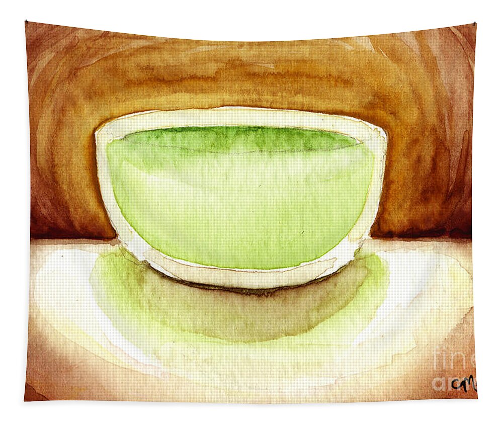Cup Of Tea Tapestry featuring the painting Green Tea by Michelle Bien