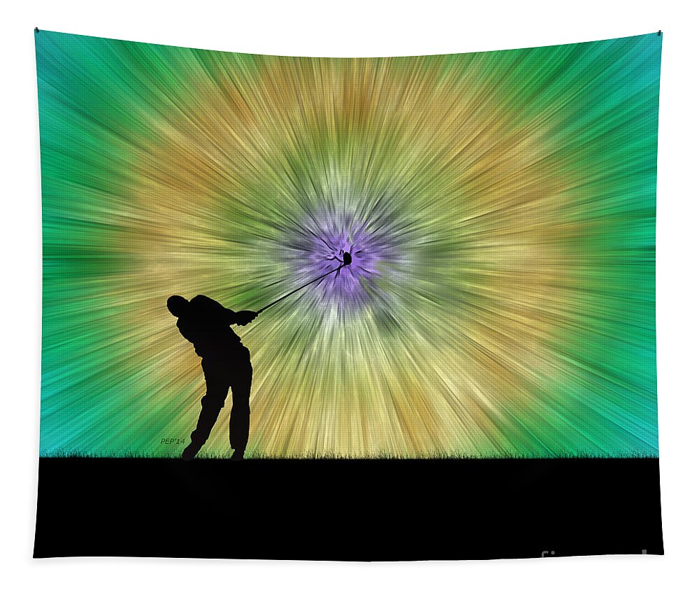 Golf Tapestry featuring the digital art Green Tie Dye Golfer Silhouette by Phil Perkins