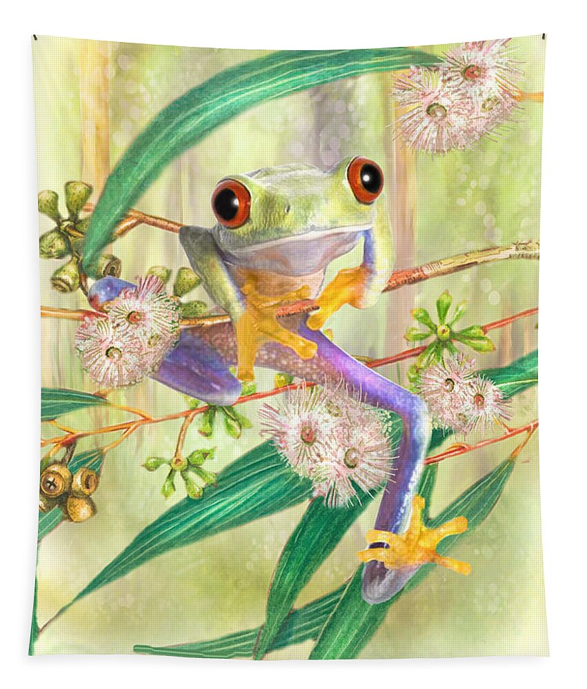 Green Tree Frog Tapestry featuring the digital art Green Tree Frog by Trudi Simmonds