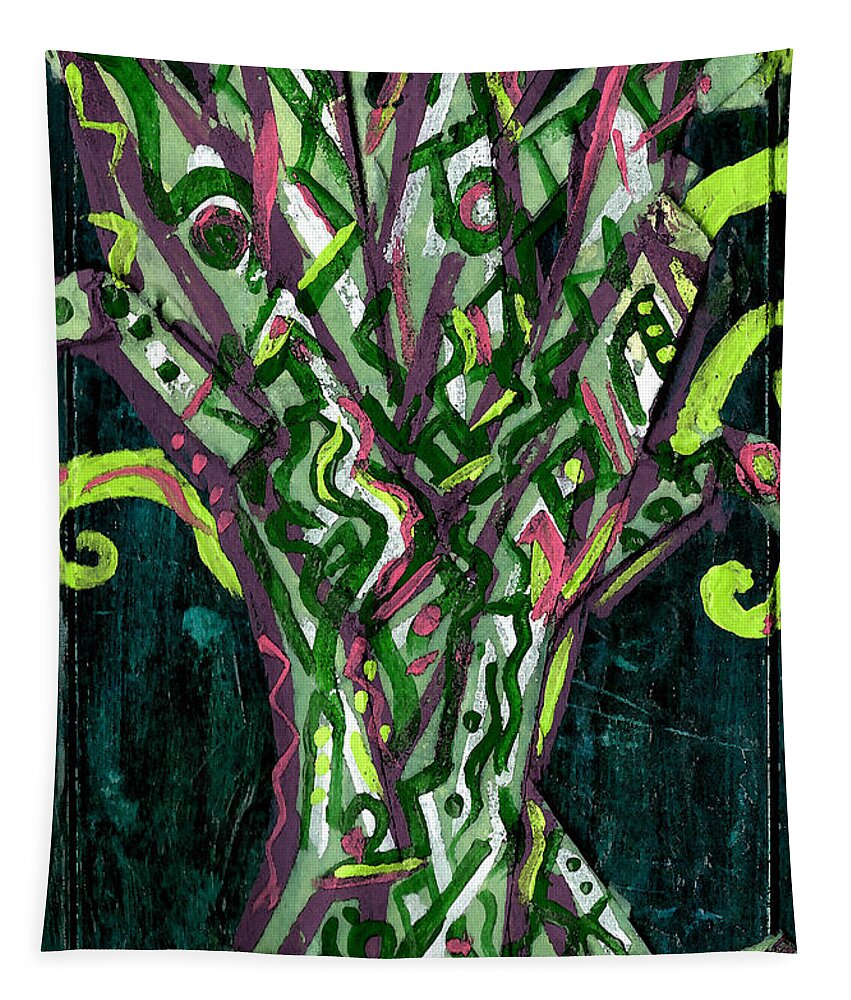 Tree Tapestry featuring the painting Green Tree With Pink Watercolor by Genevieve Esson