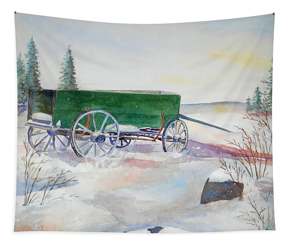 Wagon Tapestry featuring the painting Green Wagon by Christine Lathrop