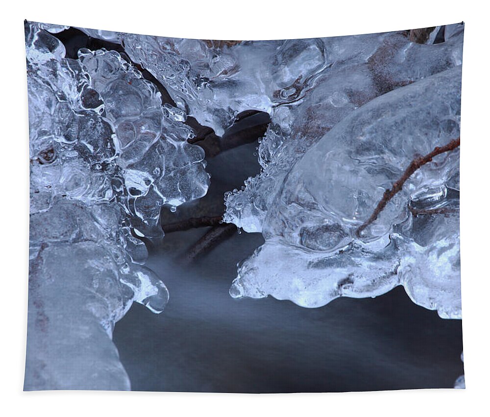 Blue Tapestry featuring the photograph Growing ice formation over a river by Ulrich Kunst And Bettina Scheidulin