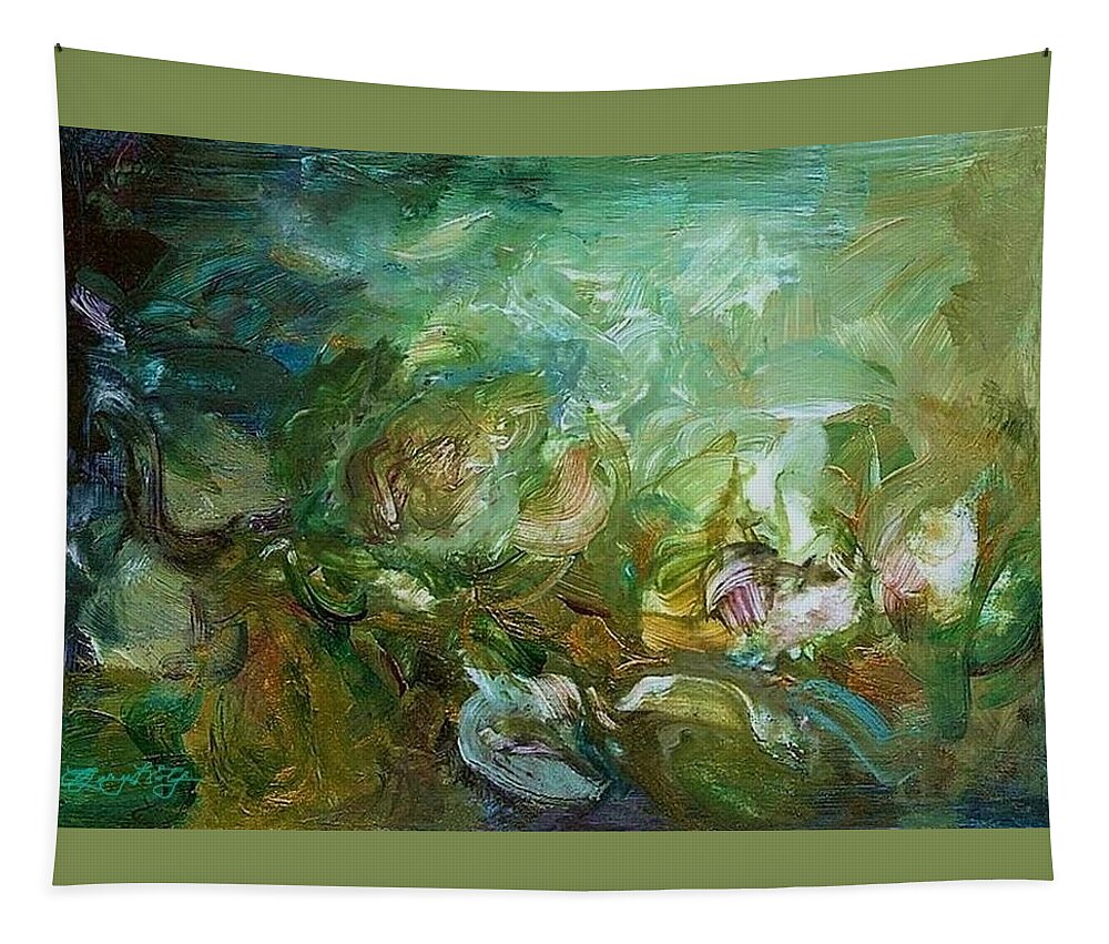 Abstract Tapestry featuring the painting Growing by Mary Wolf